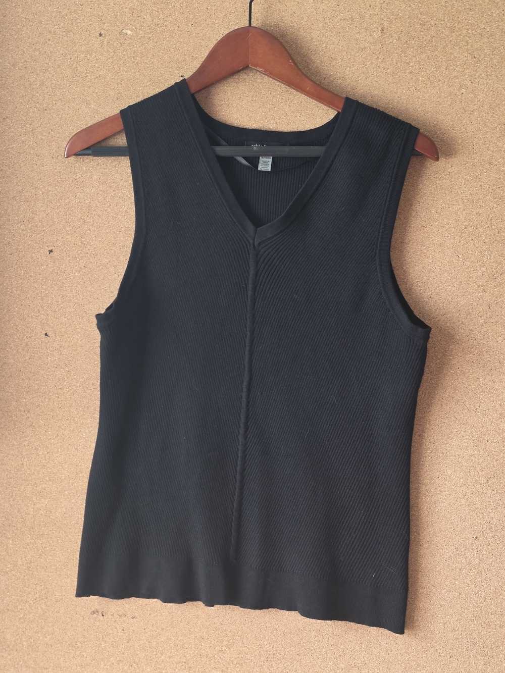 Cable & Gauge Black Ribbed V-Neck Knit Sweater Vest Tank Top Size XL